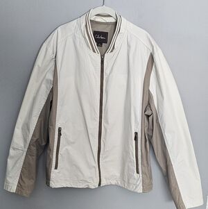 Cole Haan Moto Jacket Men's Size XL Ivory Taupe Mesh Lined Cotton **No Hood